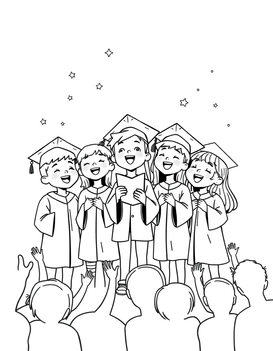 A group of kids singing a graduation song