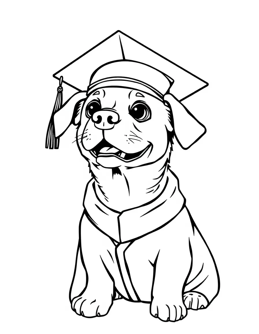 A dog wearing a graduation gown and hat