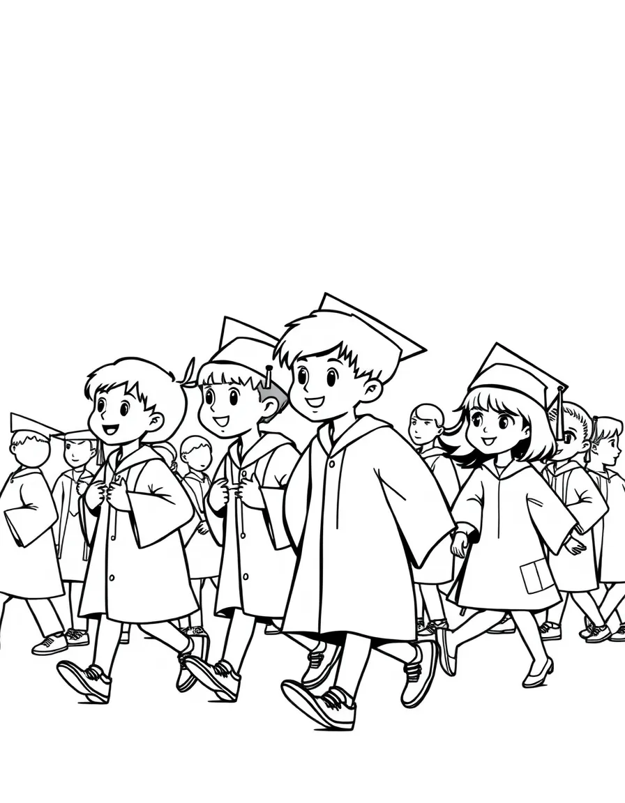Kids walking in a graduation procession