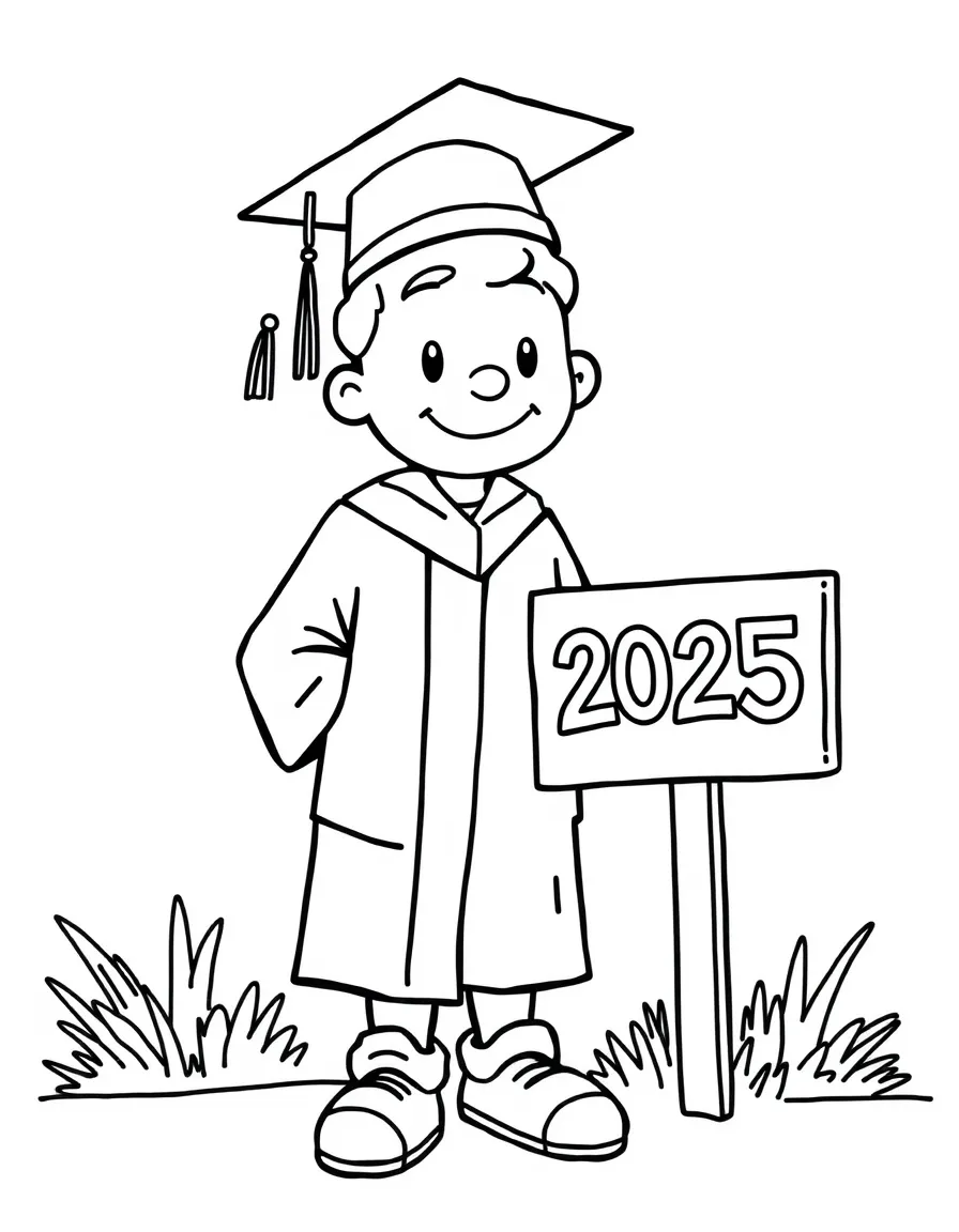A graduate standing next to a sign that says "2025"
