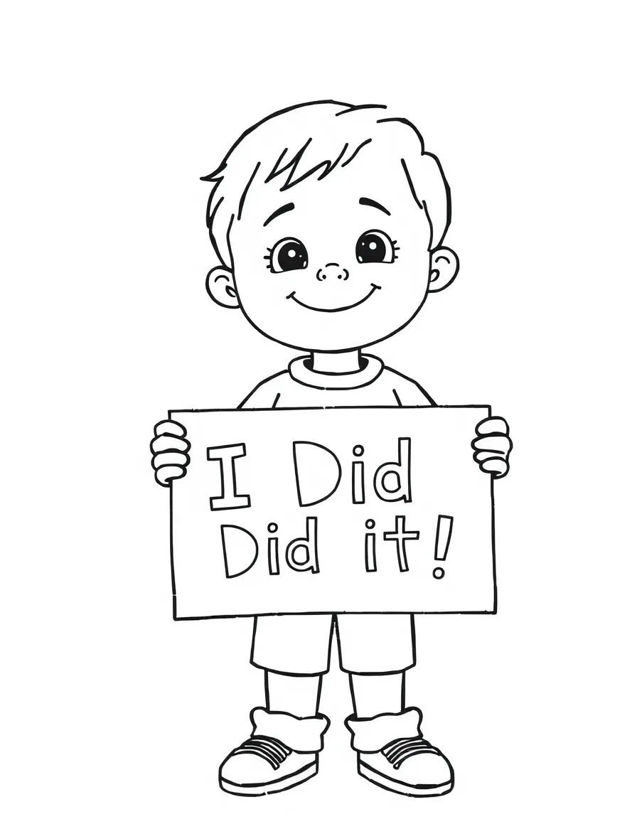 A child holding a sign that says “I Did It!”