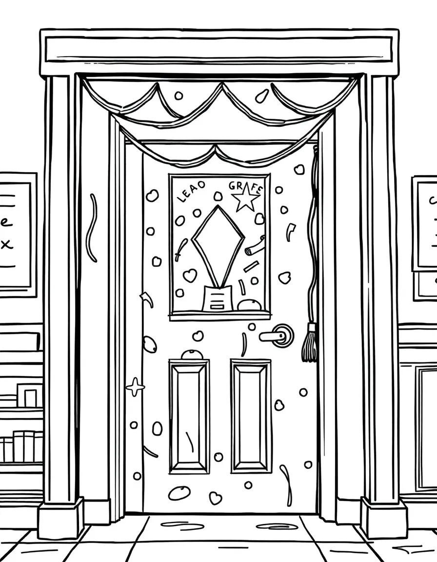 A decorated classroom door for graduation