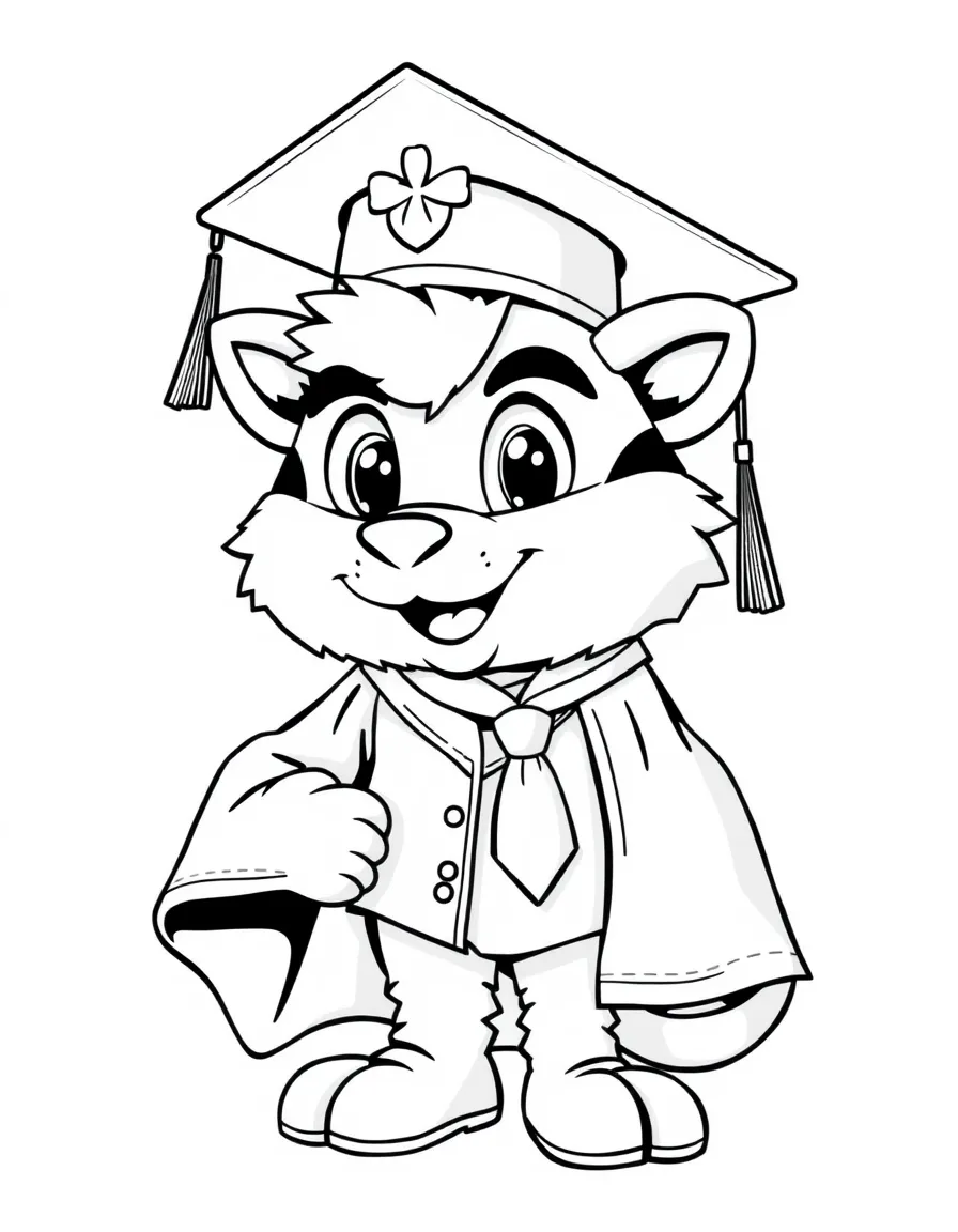 A school mascot in a graduation outfit