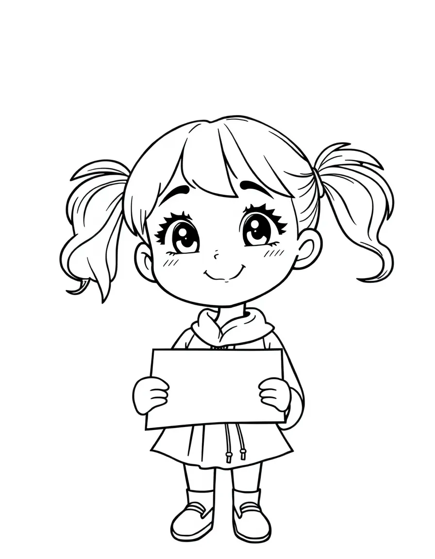 A girl in pigtails with her graduation certificate