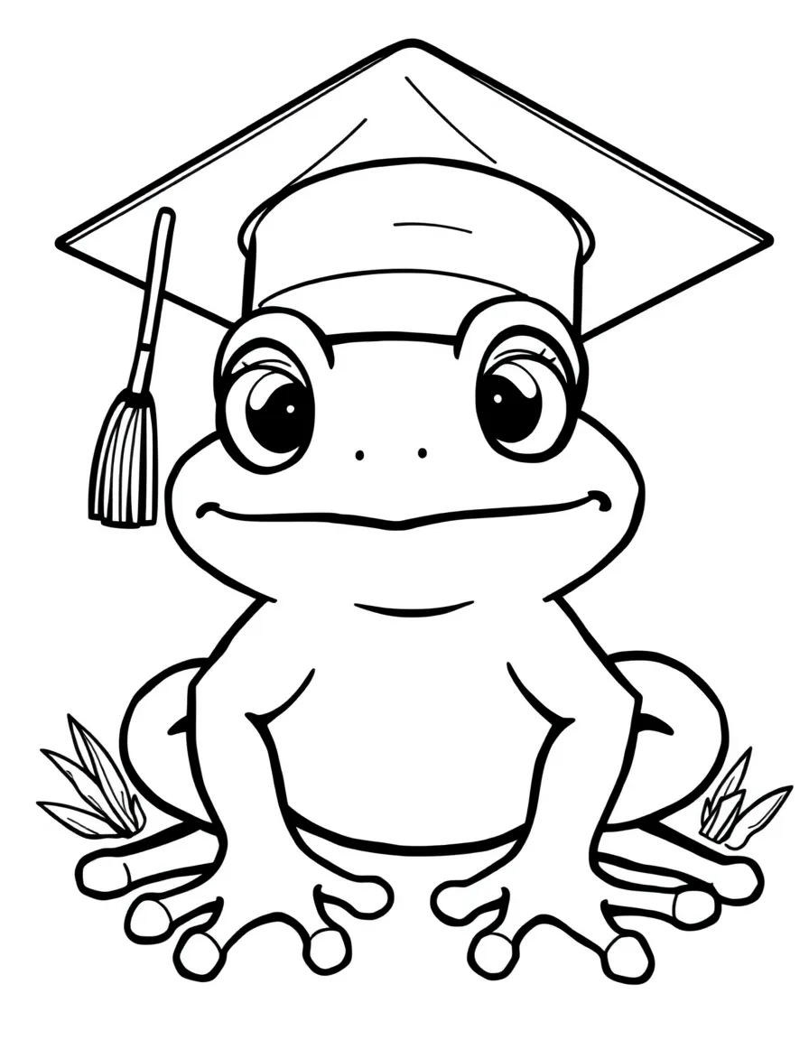 A happy frog wearing a graduation cap