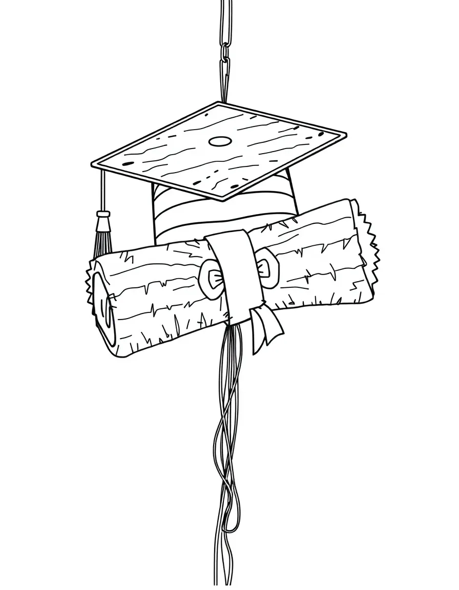 A graduation piñata shaped like a diploma
