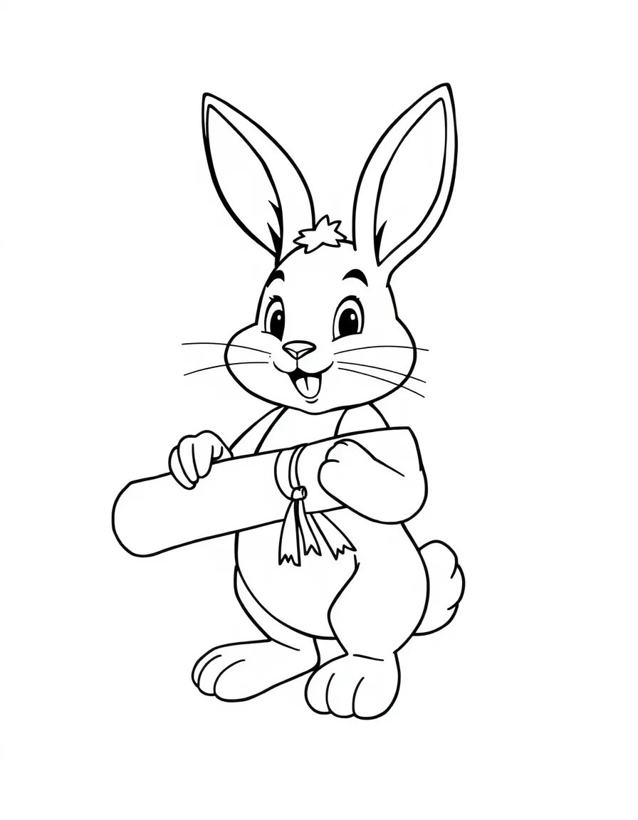 A bunny holding a diploma scroll