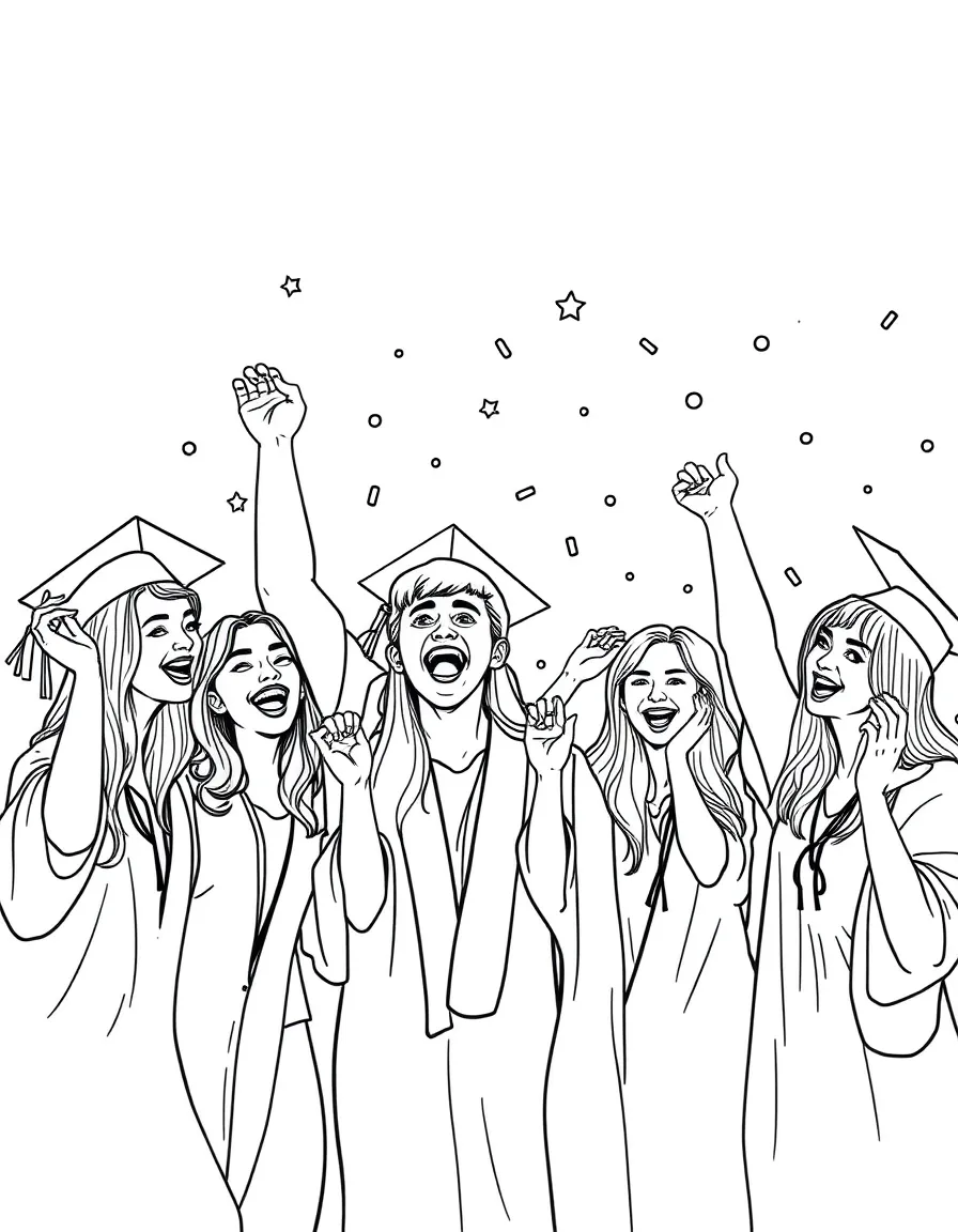A group of friends cheering at a graduation party