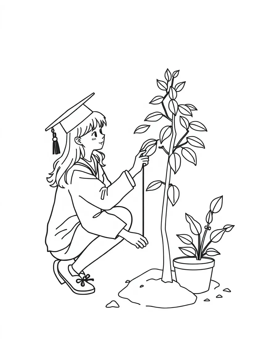 A student planting a “Graduation Tree”