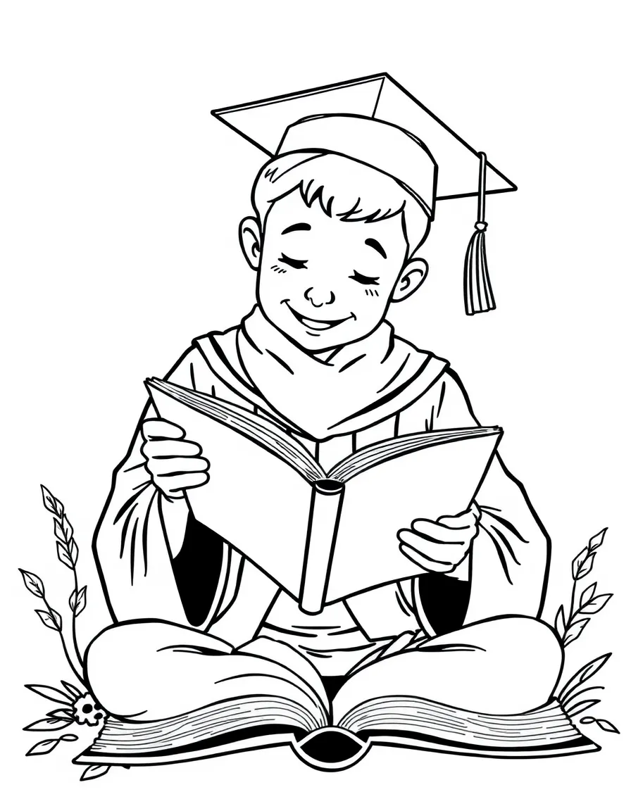 A graduate reading a storybook