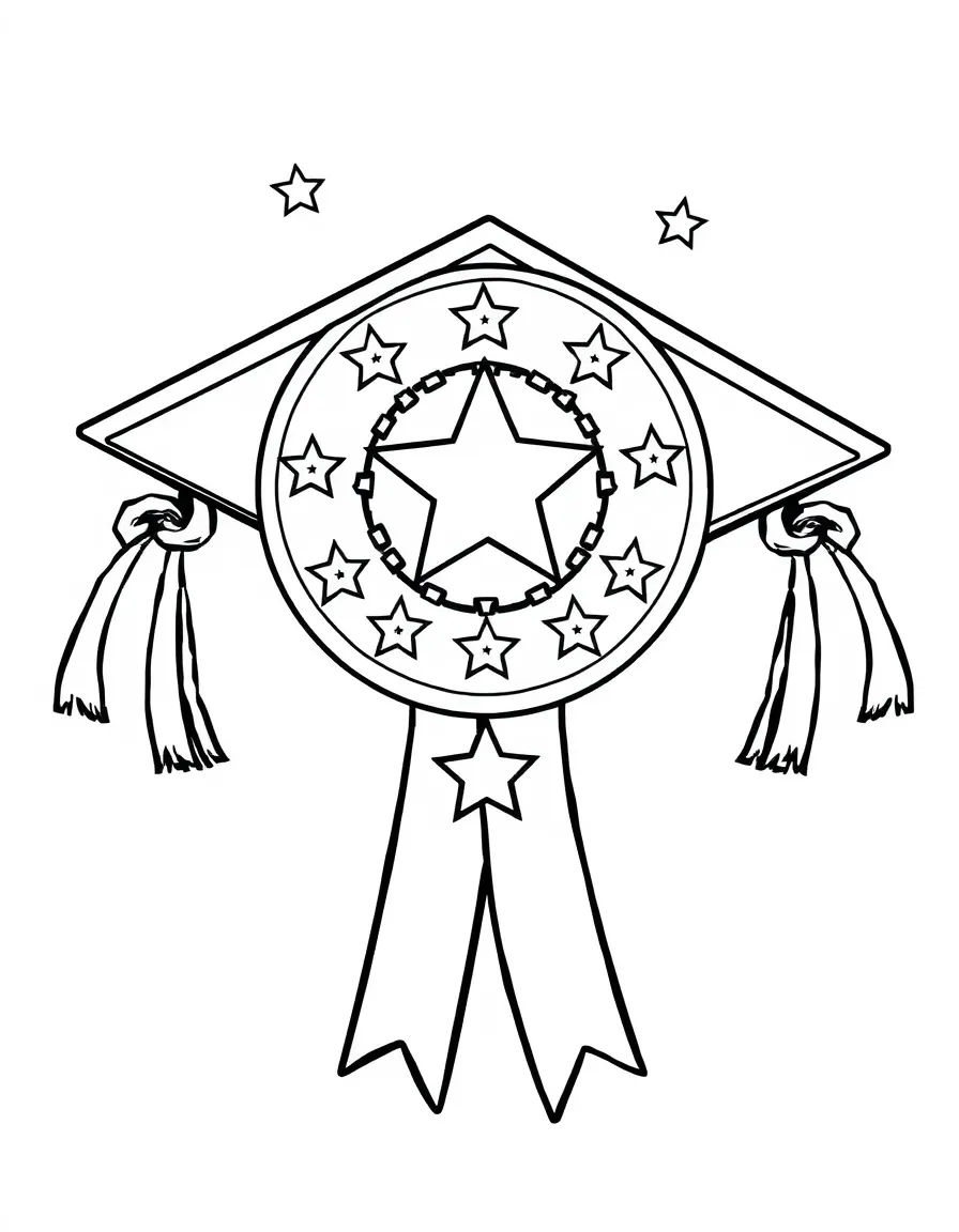 A kids’ graduation medal with stars and ribbons