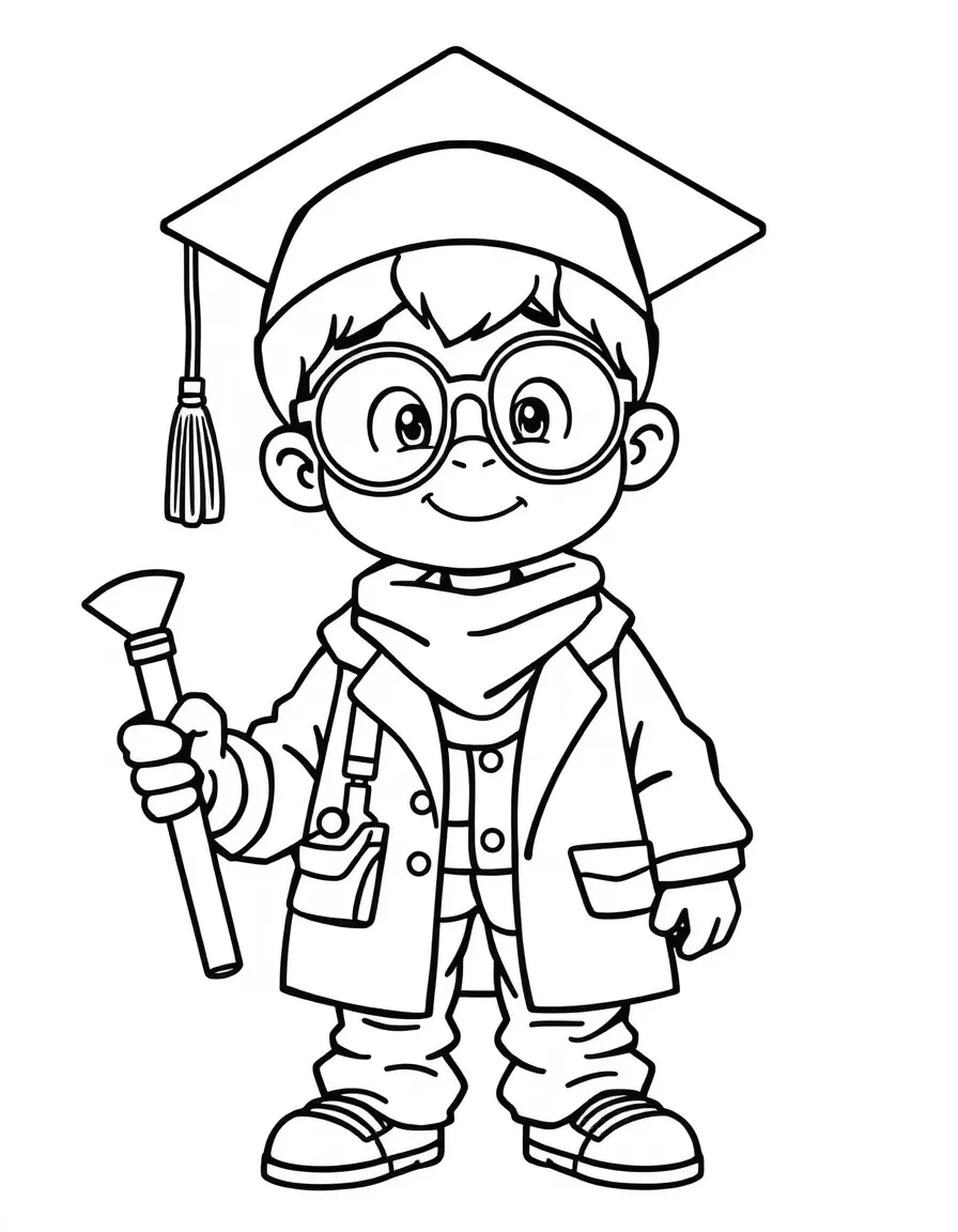 A “Future Scientist” kid in graduation gear