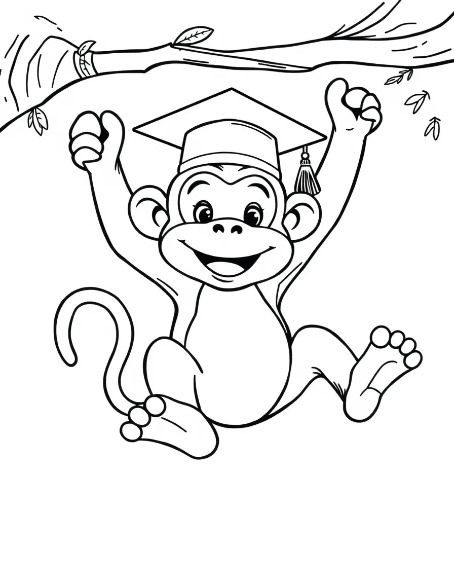 A monkey swinging with a graduation hat