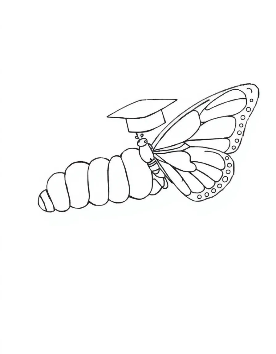 A caterpillar turning into a graduation butterfly