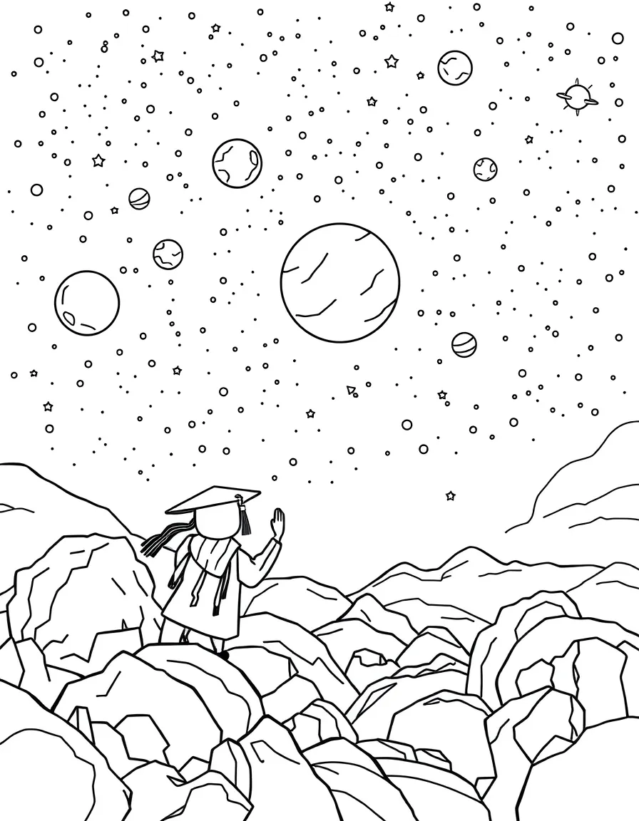 A graduation scene in outer space
