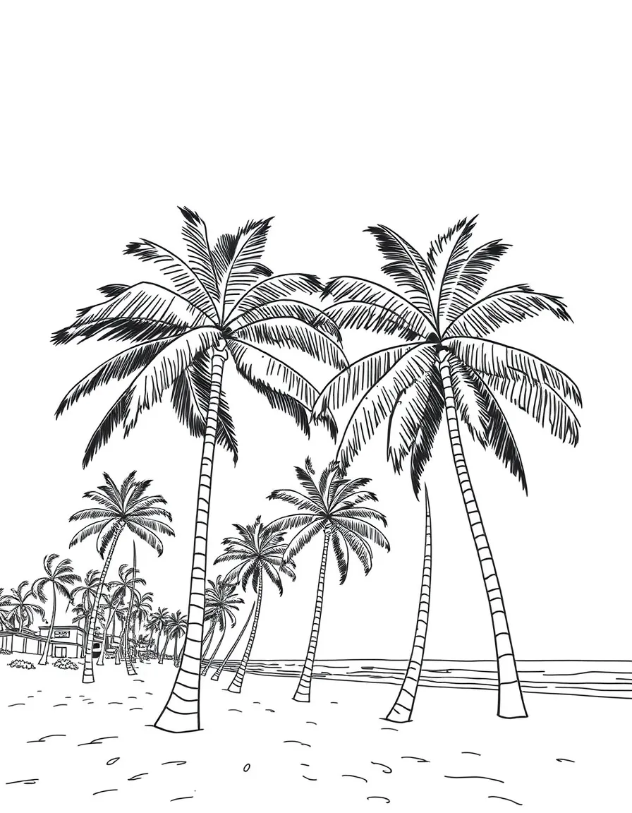 (Florida) Palm trees swaying on a sandy beach