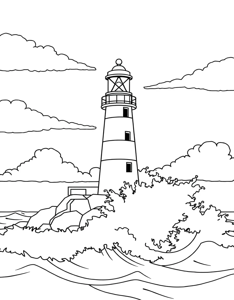 (Florida) A lighthouse on the Florida coast with waves crashing