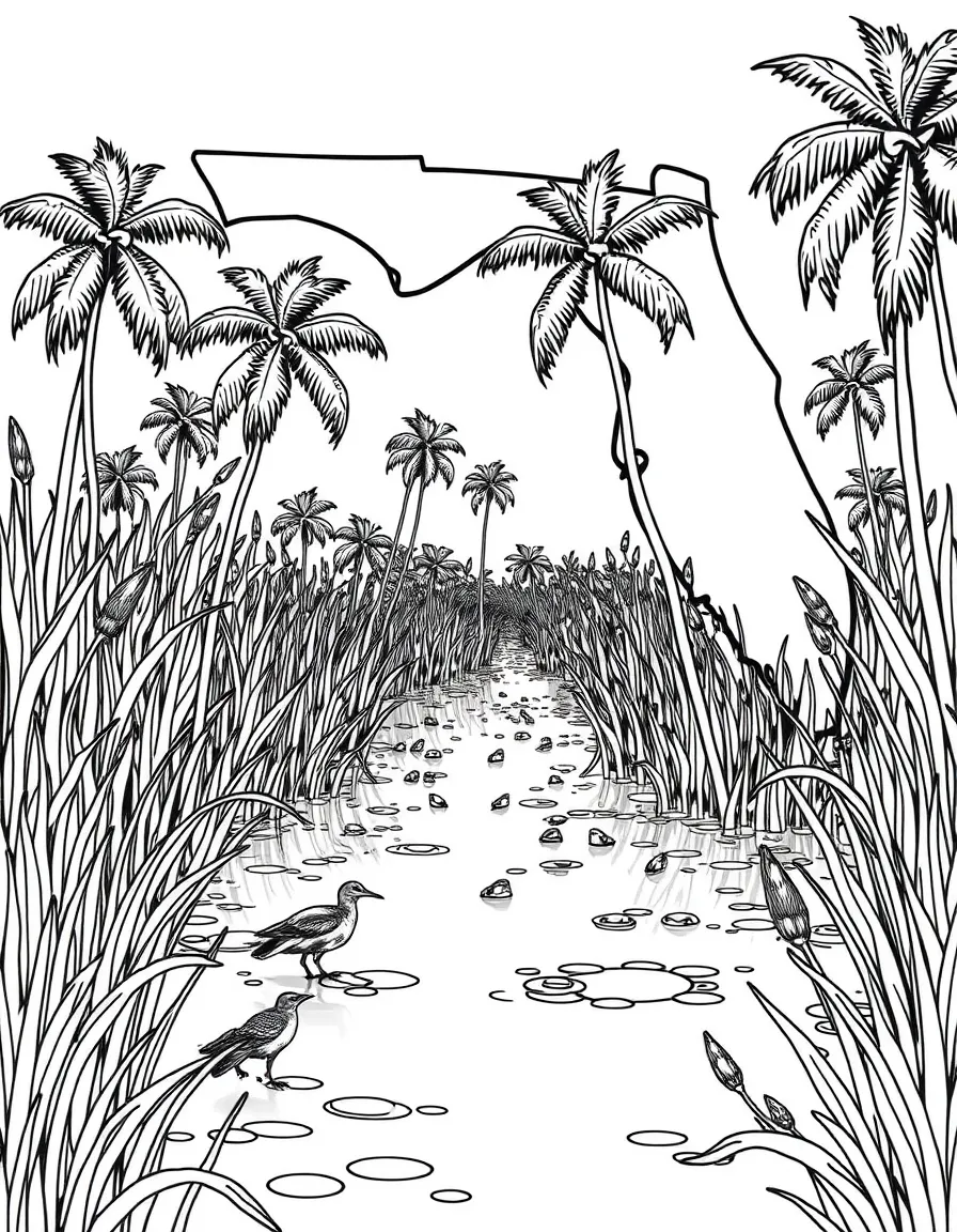 (Florida) The Everglades with sawgrass and wildlife