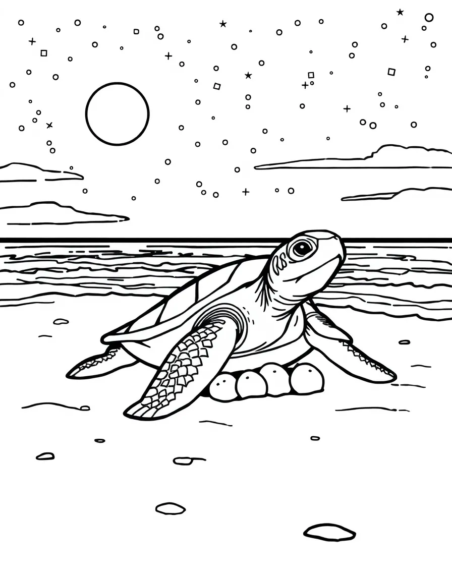 (Florida) A sea turtle laying eggs on the beach at night