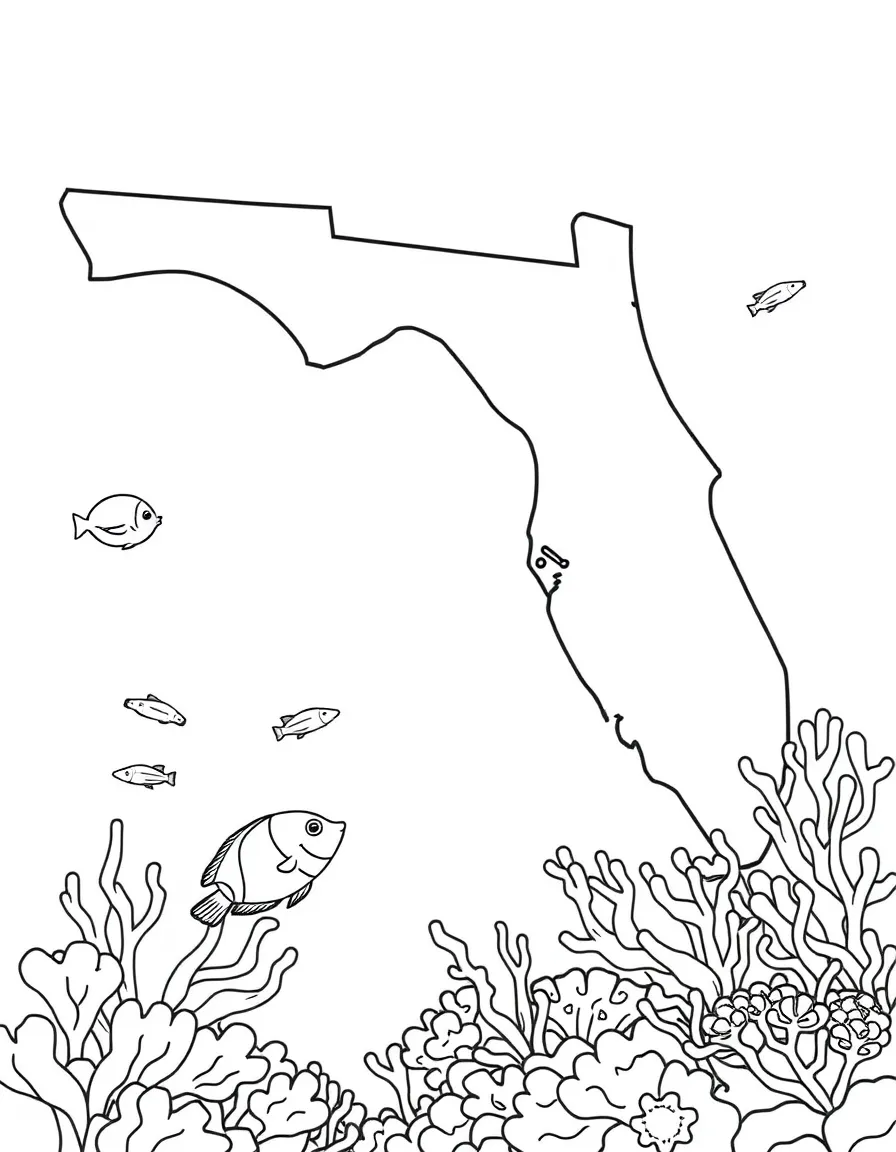 (Florida) Coral reef with tropical fish swimming