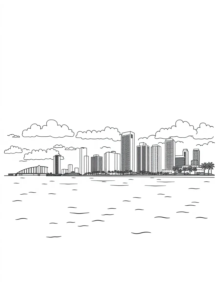 (Florida) Biscayne Bay with downtown Miami skyline