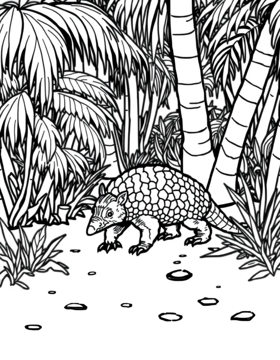 (Florida) A armadillo walking through palmetto scrub