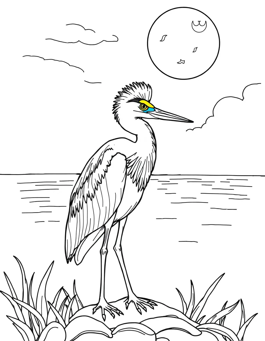 (Florida) A yellow-crowned night heron by moonlight
