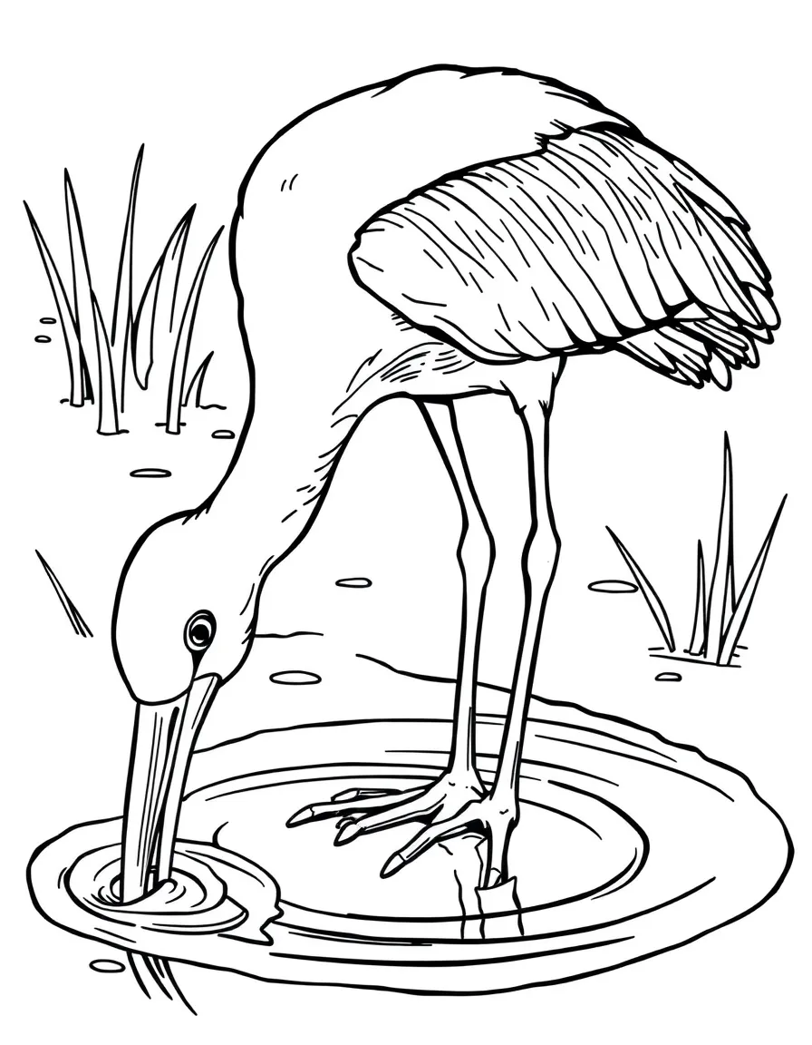 (Florida) A white ibis probing mud with its curved bill