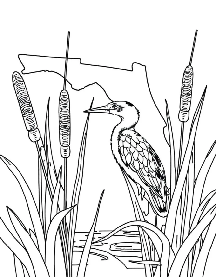 (Florida) A least bittern camouflaged in cattails