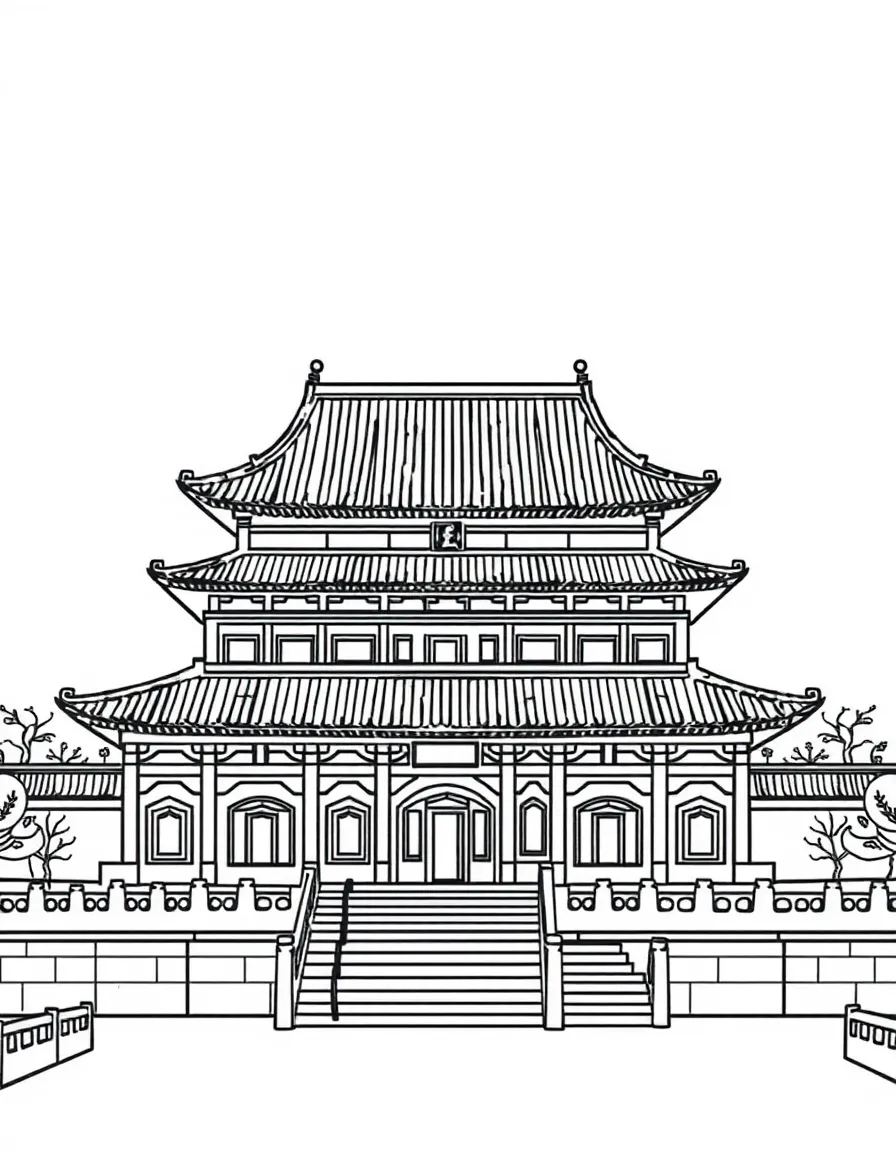 (Beijing) Simple outline of the Forbidden City with traditional Chinese architecture