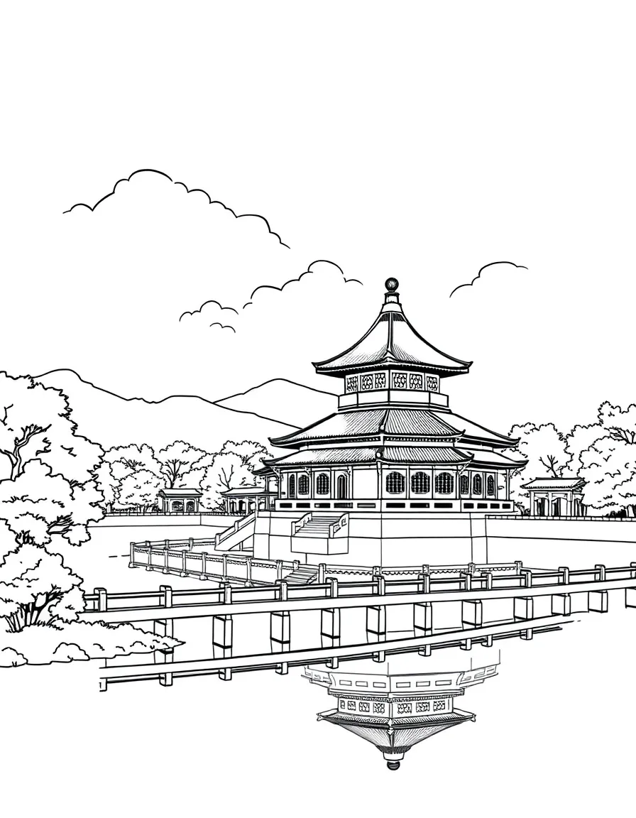 (Beijing) Summer Palace with pavilions and a lake
