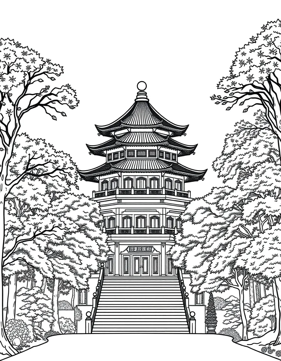 (Beijing) Beihai Park pagoda surrounded by trees