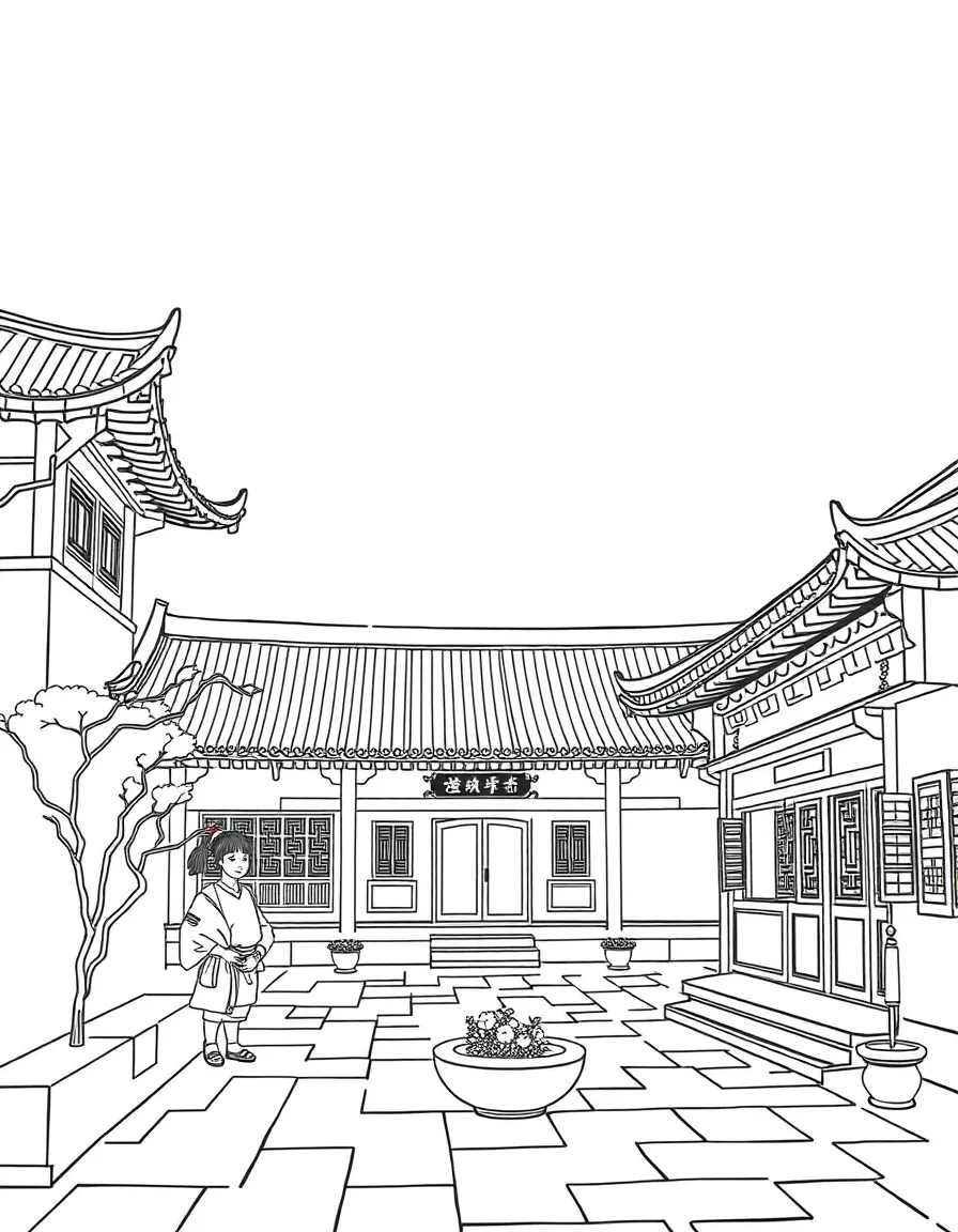 (Beijing) Traditional courtyard house (siheyuan) with simple lines