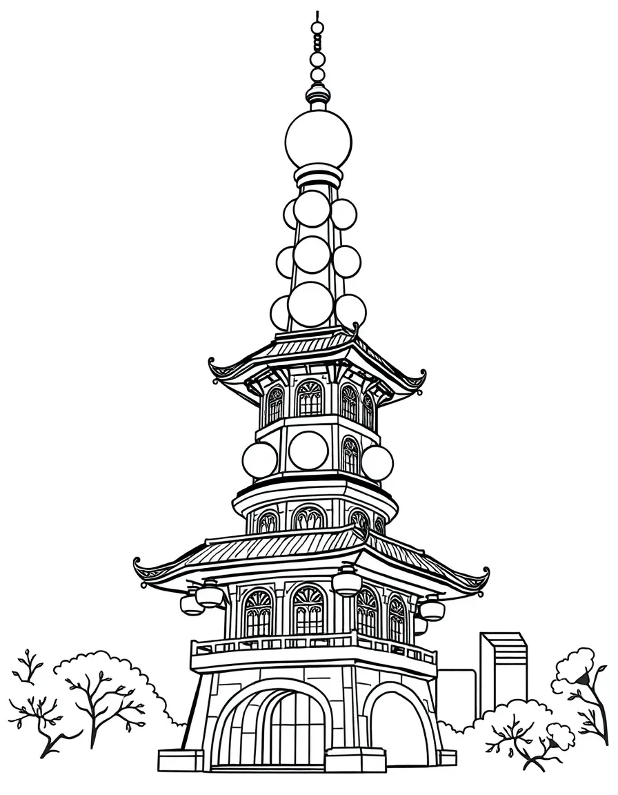 (Shanghai) Oriental Pearl Tower with distinctive spheres
