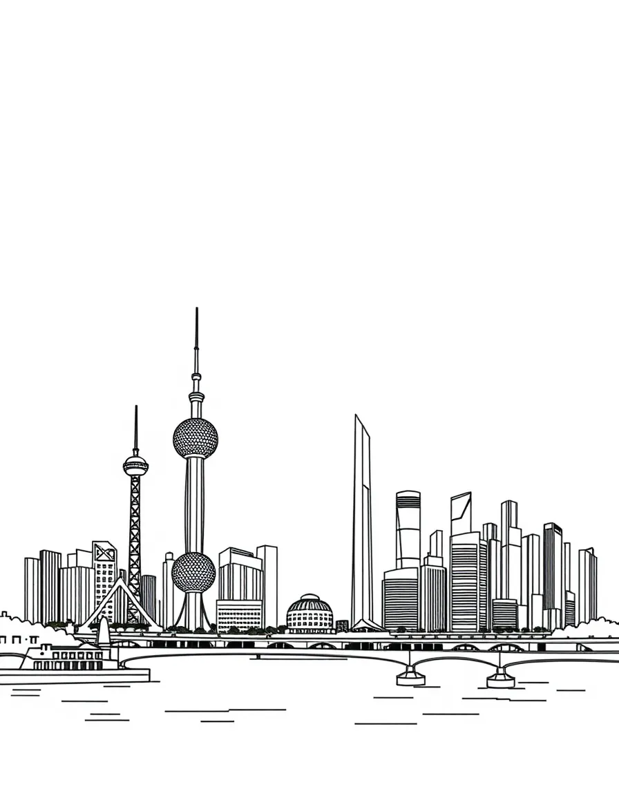 (Shanghai) Shanghai Skyline with tall buildings along the river