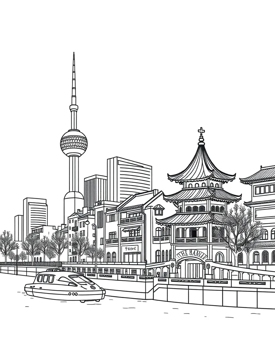(Shanghai) The Bund historic buildings in simple outline