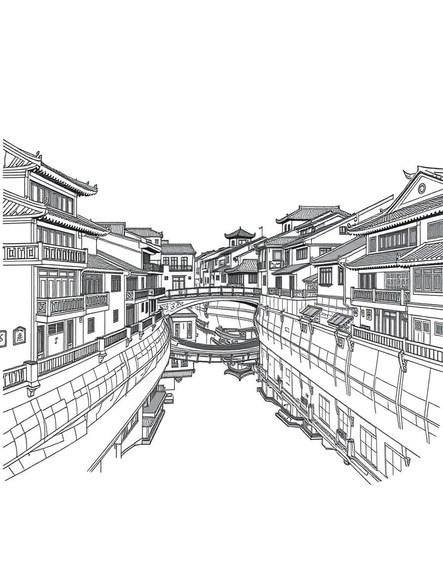(Shanghai) Traditional water town buildings with canals