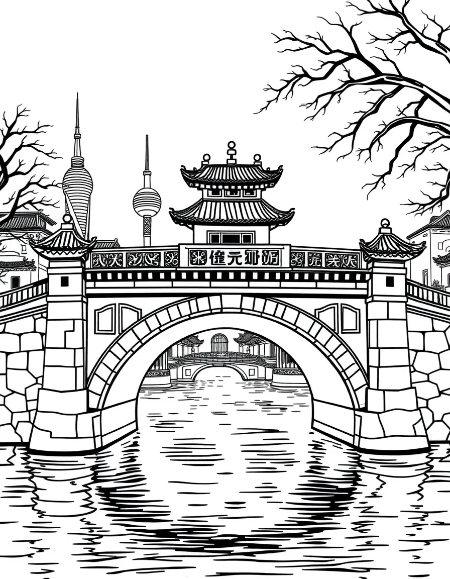 (Shanghai) Historic stone bridge over water