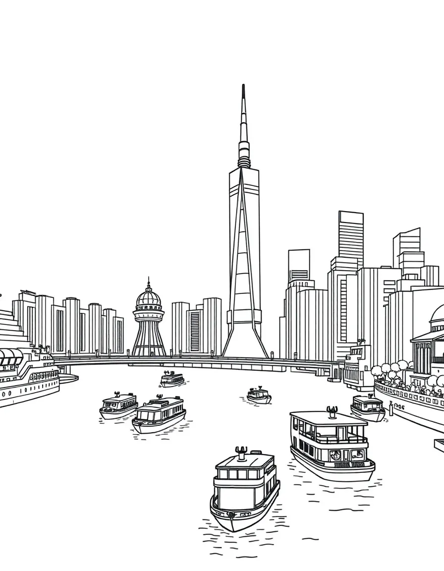 (Shanghai) Huangpu River with boats