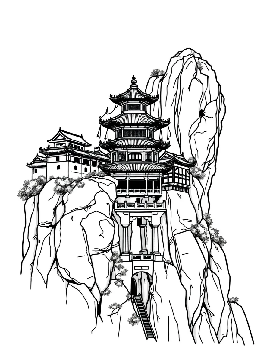 (Shanxi) Hanging Temple built into cliff face