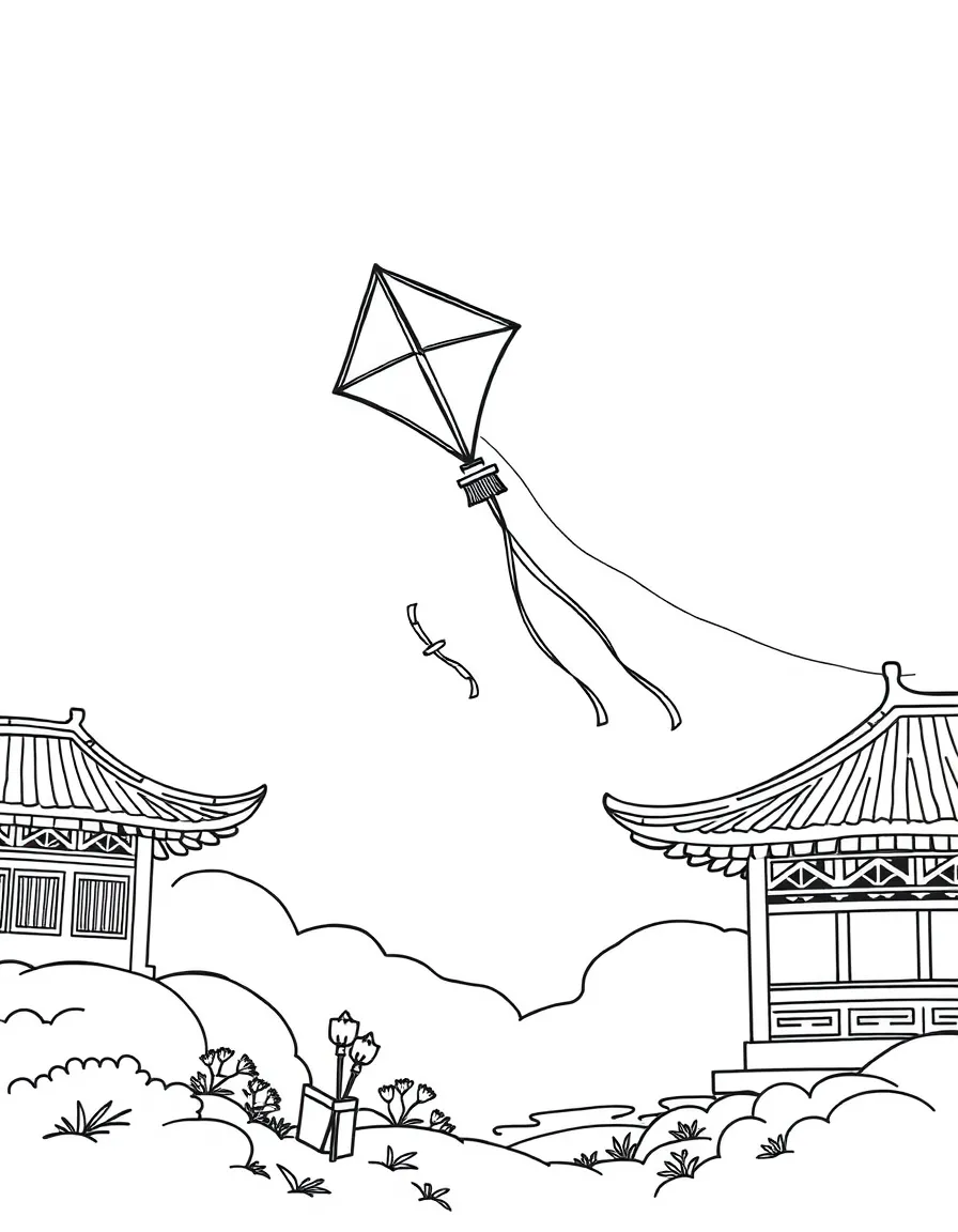 (Shandong) Traditional Chinese kite flying scene