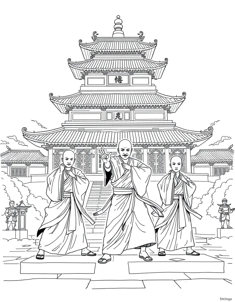 (Henan) Shaolin Temple with martial arts monks