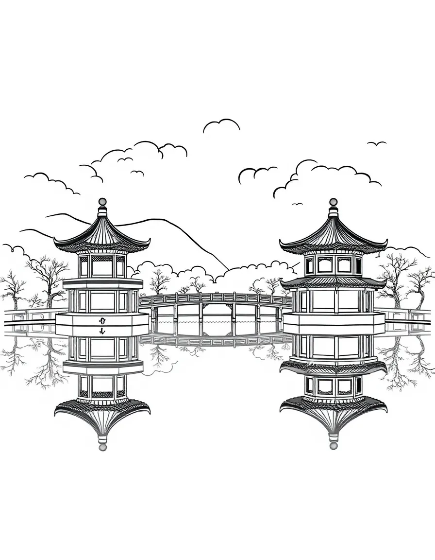 (Hubei) East Lake in Wuhan with pavilions