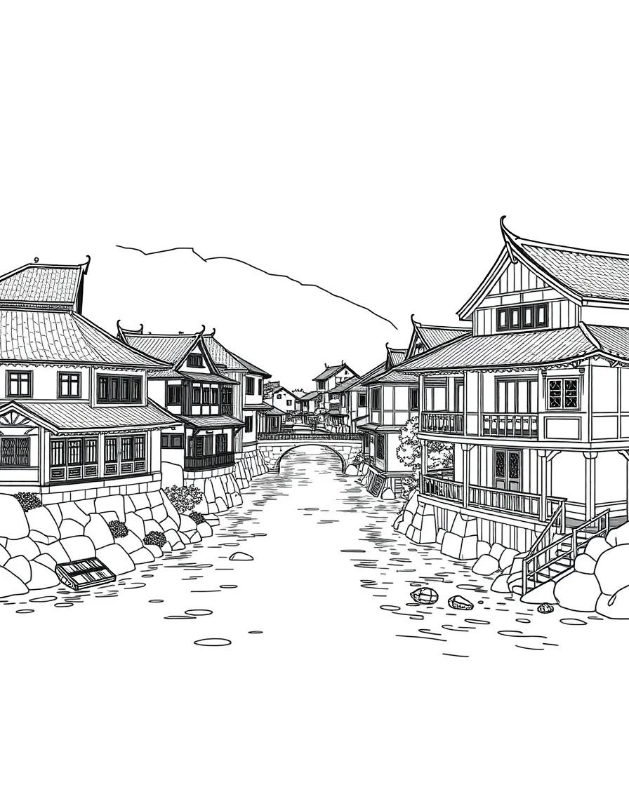 (Guizhou) Traditional stilted houses by river