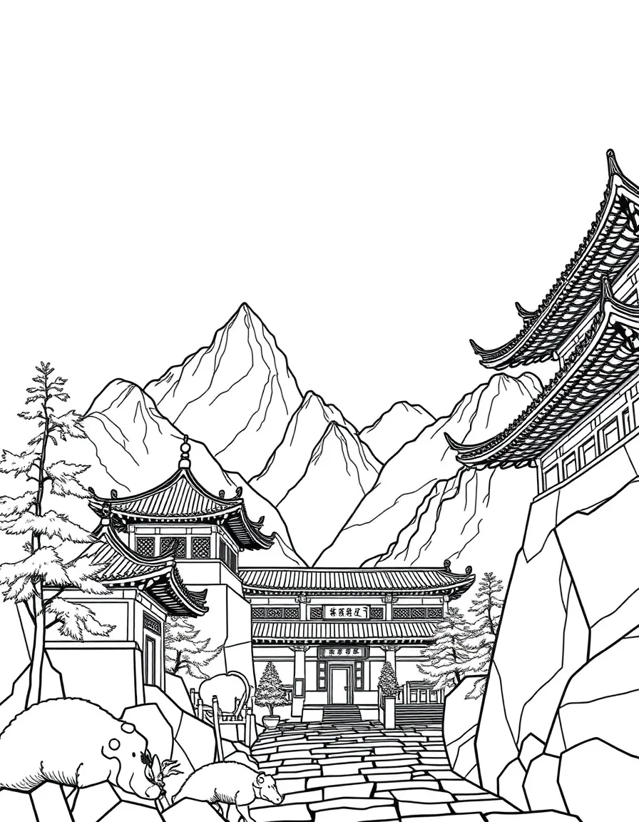 (Gansu) Traditional Chinese mountain temple
