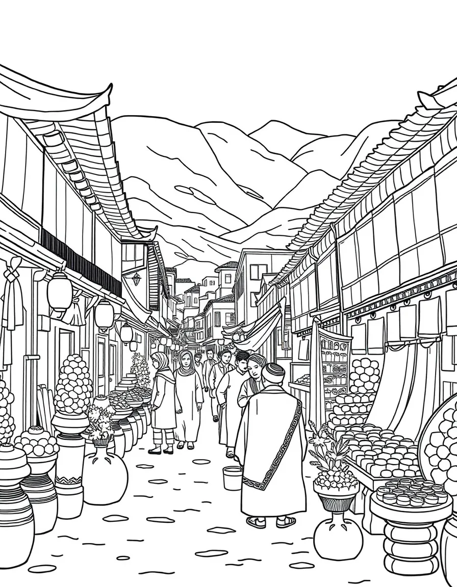 (Xinjiang) Traditional Silk Road bazaar scene