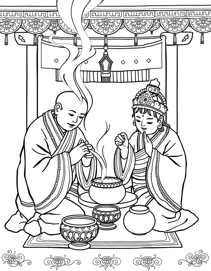 (Tibet) Tibetan traditional butter tea ceremony