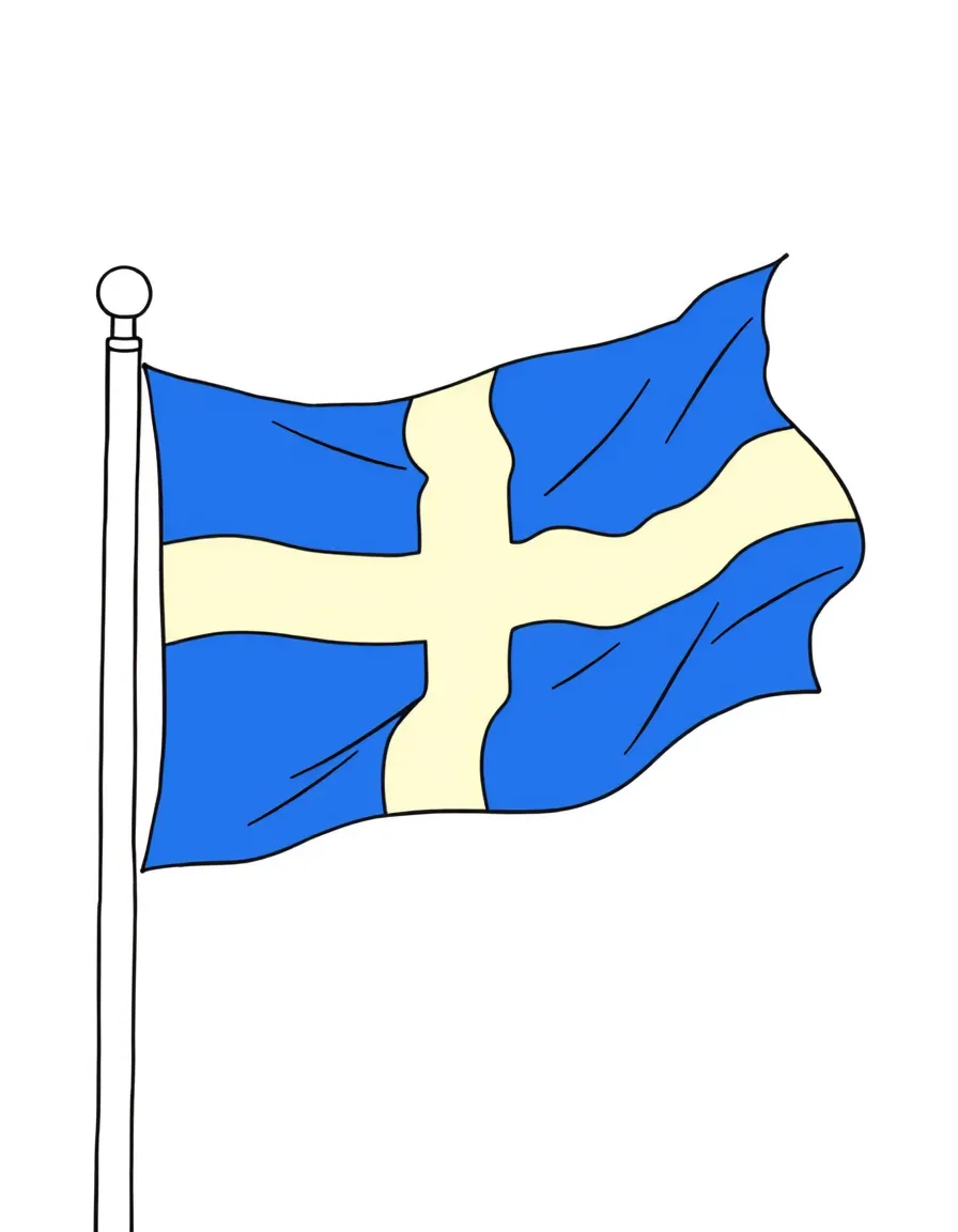 Swedish flag waving in the wind with its blue and yellow cross