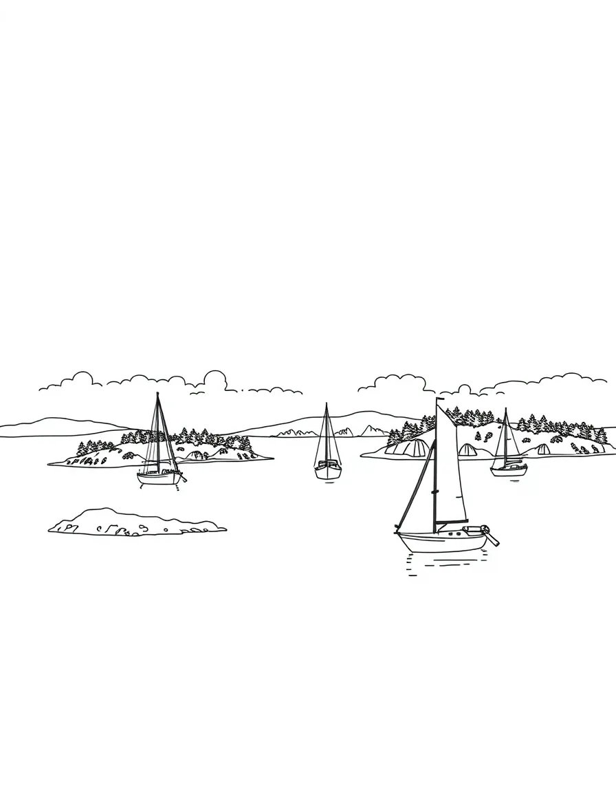 Swedish archipelago with small islands and sailing boats