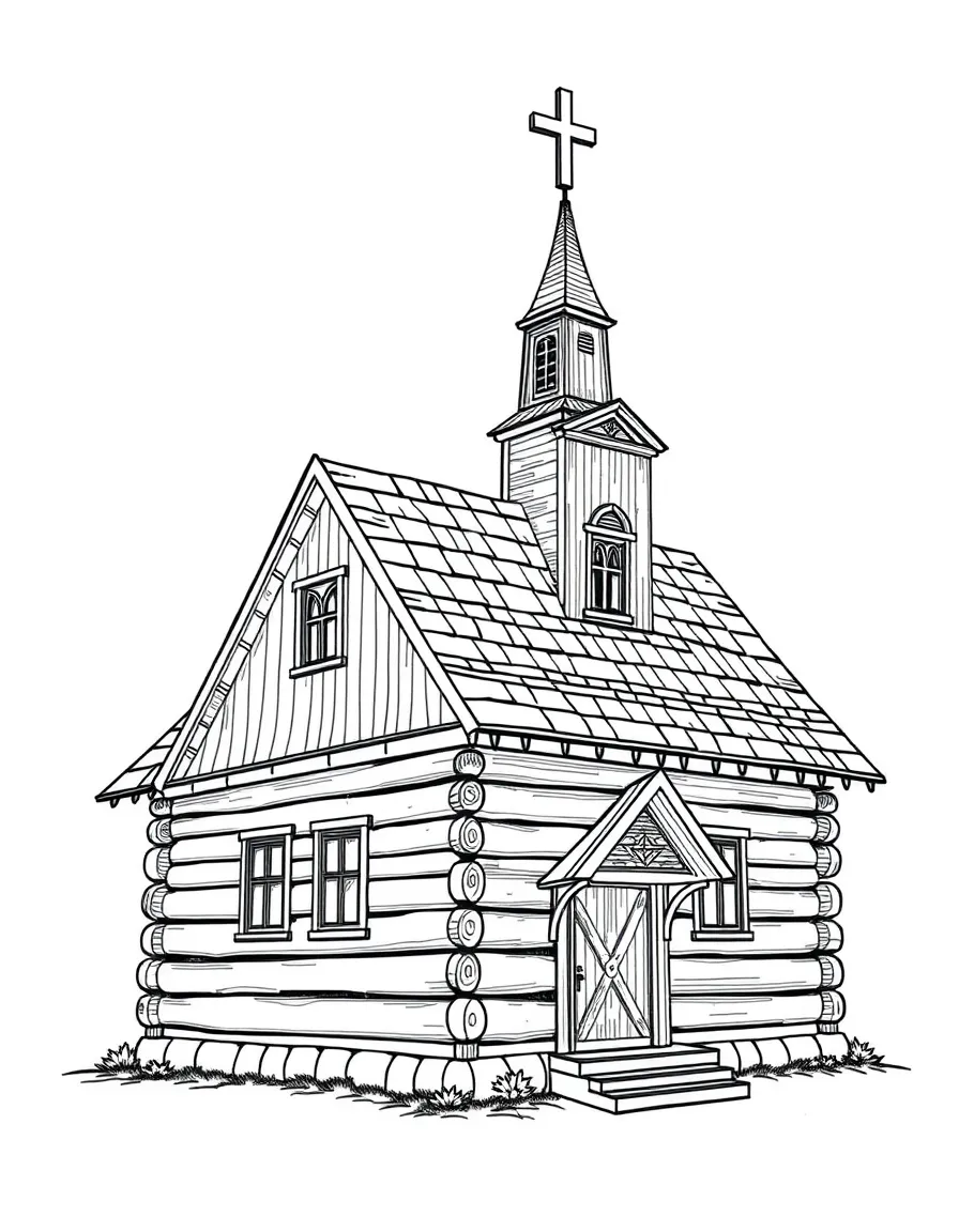 Traditional Swedish stave church with wooden construction